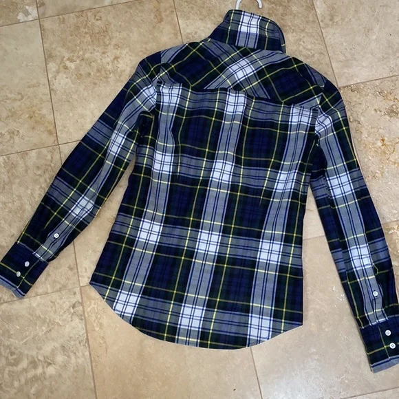 J. Crew Blue Tartan button down. Size 0. - Picture 3 of 7